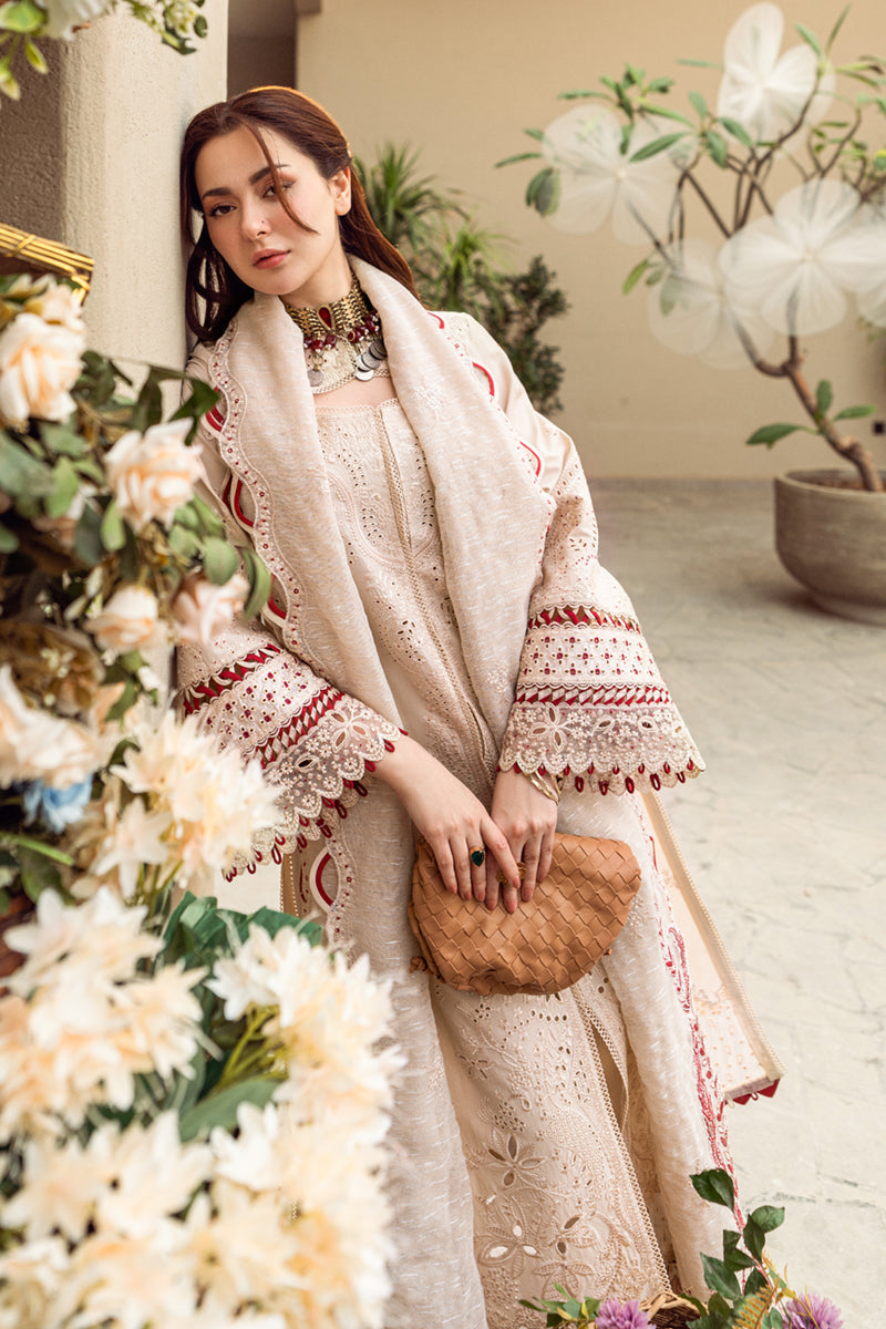 BrandsInn-3PC CHIKANKAARI LAWN CUTWORK EMBROIDERED SHIRT WITH MANAAR EMBROIDERED CUTWORK DUPATTA AND TROUSER-BI-101