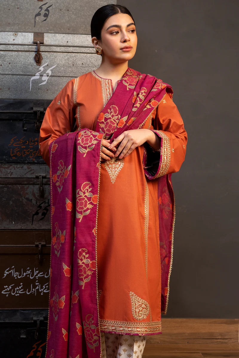 BrandsInn.3PC LAWN EMBROIDERED SHIRT WITH MONARK PRINT DUPATTA AND TROUSER-BI-157