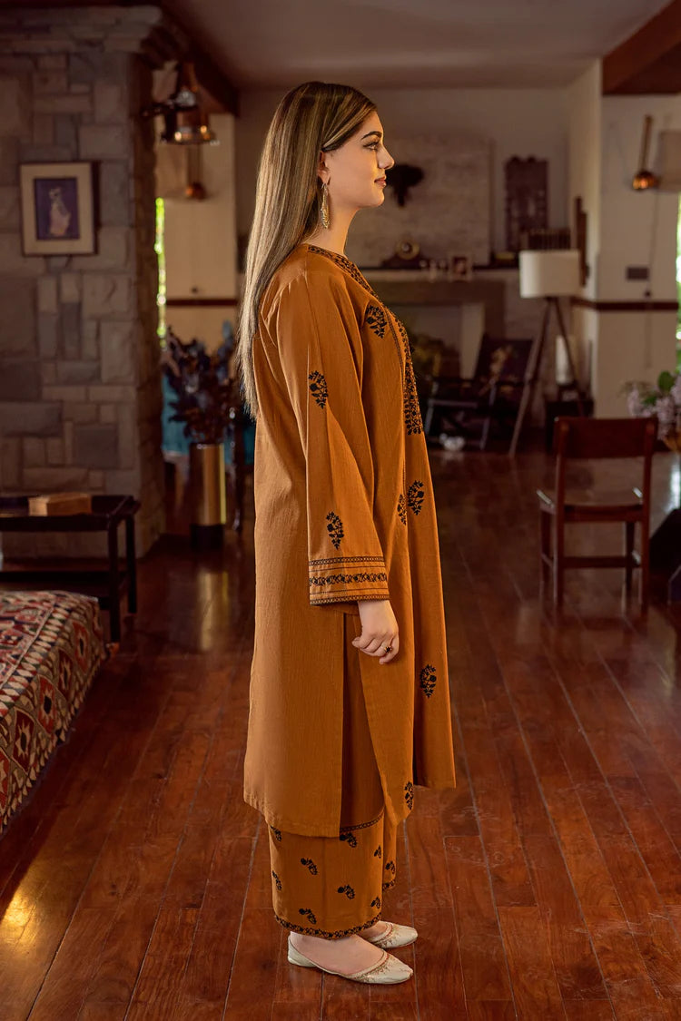 BrandsInn-2PC DHANAK EMBROIDERED SHIRT AND EMBROIDRED TROUSER-BI-135