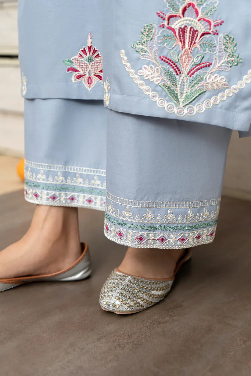 BrandsInn- 3PC DHANAK EMBROIDERED SHIRT WITH COUTURE WOOL PRINT SHAWL AND EMB TROUSER-BIC-4017