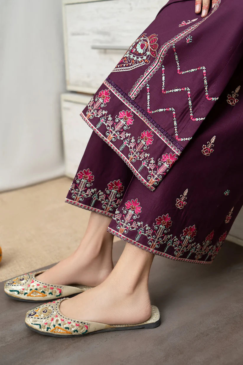 BrandsInn- 3PC DHANAK EMBROIDERED SHIRT WITH COUTURE PRINT SHAWL AND EMB TROUSER-BI-4087
