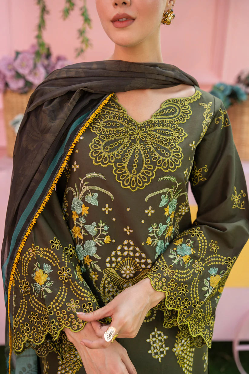 BrandsInn - 3PC LAWN EMBROIDERED SHIRT WITH CHIFFON PRINTED DUPATTA AND TROUSER-BI-401