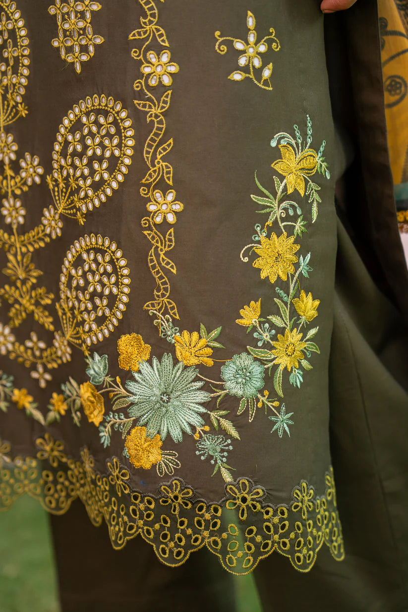 BrandsInn - 3PC LAWN EMBROIDERED SHIRT WITH CHIFFON PRINTED DUPATTA AND TROUSER-BI-401