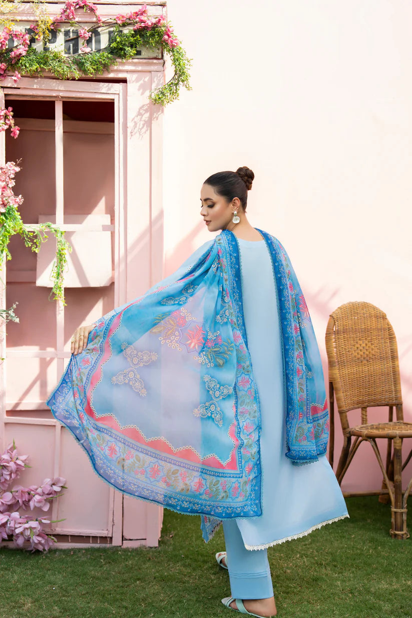 BrandsInn-3PC LAWN EMBROIDERED SHIRT WITH CHIFFON PRINTED DUPATTA AND TROUSER-BI-400