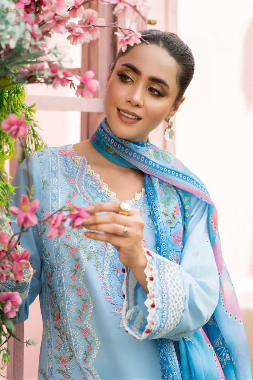 BrandsInn-3PC LAWN EMBROIDERED SHIRT WITH CHIFFON PRINTED DUPATTA AND TROUSER-BI-400