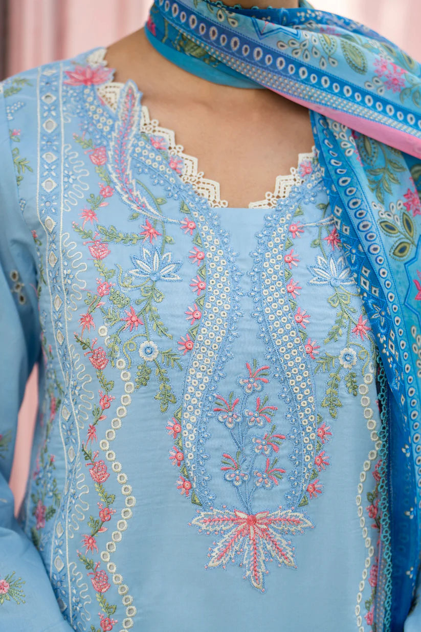 BrandsInn-3PC LAWN EMBROIDERED SHIRT WITH CHIFFON PRINTED DUPATTA AND TROUSER-BI-400