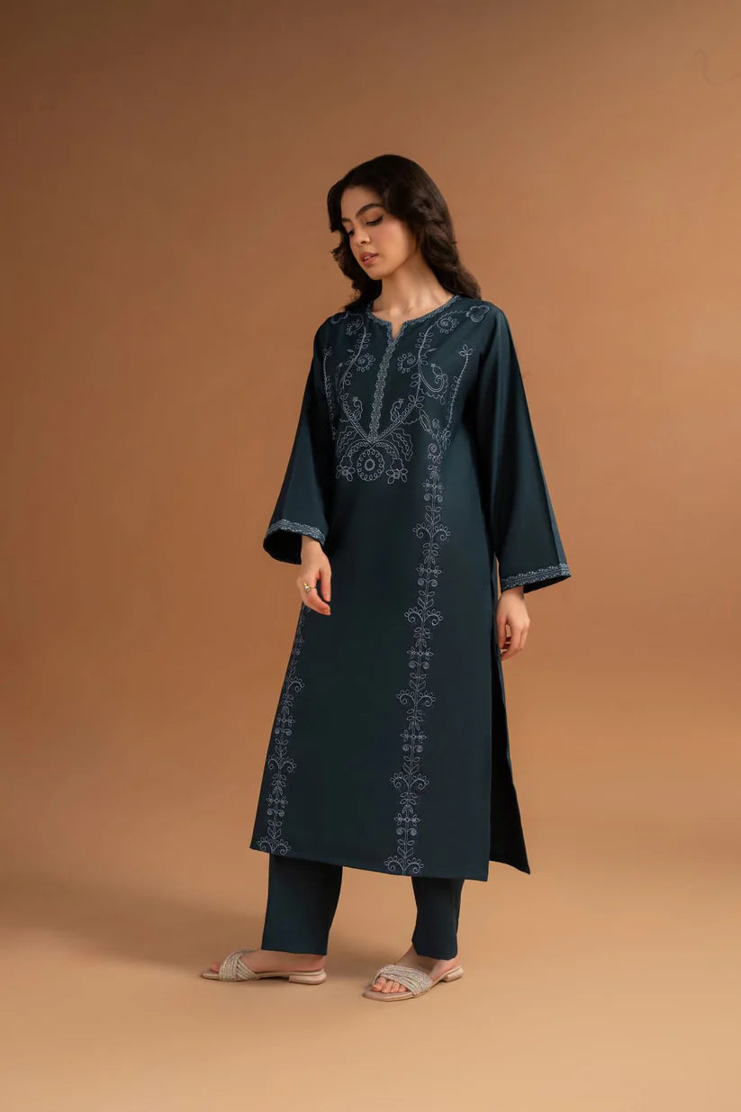 BrandsInn-2PC DHANAK EMBROIDRED SHIRT WITH DHANAK TROUSER-BI-4050