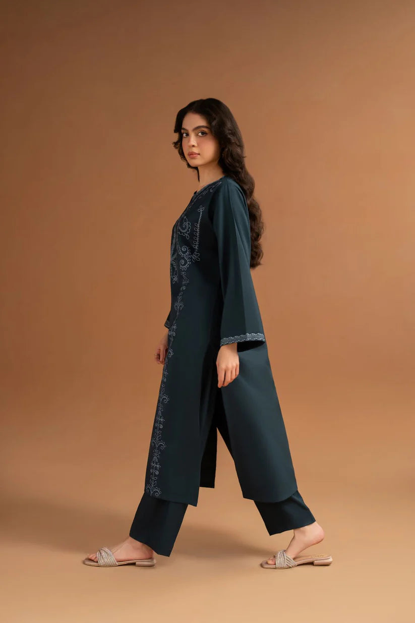 BrandsInn-2PC DHANAK EMBROIDRED SHIRT WITH DHANAK TROUSER-BI-4050