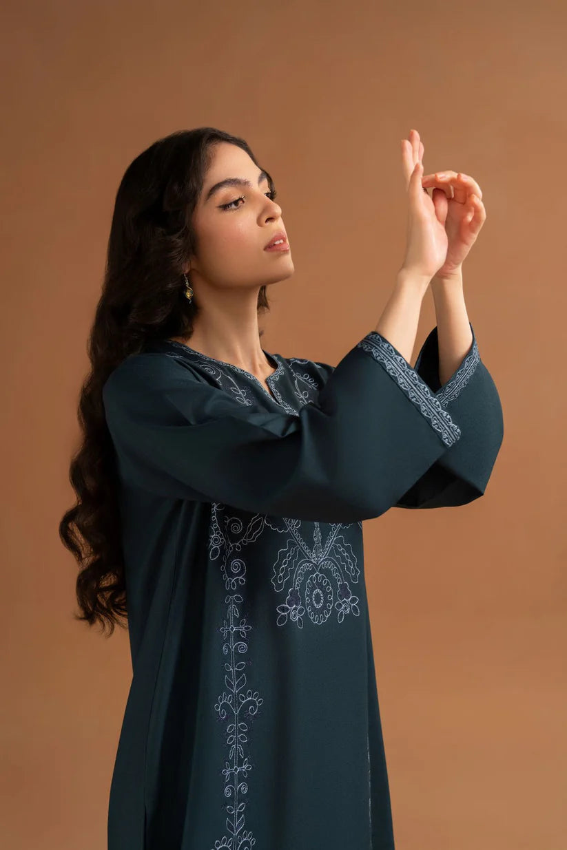 BrandsInn-2PC DHANAK EMBROIDRED SHIRT WITH DHANAK TROUSER-BI-4050