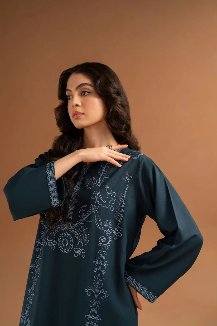 BrandsInn-2PC DHANAK EMBROIDRED SHIRT WITH DHANAK TROUSER-BI-4050
