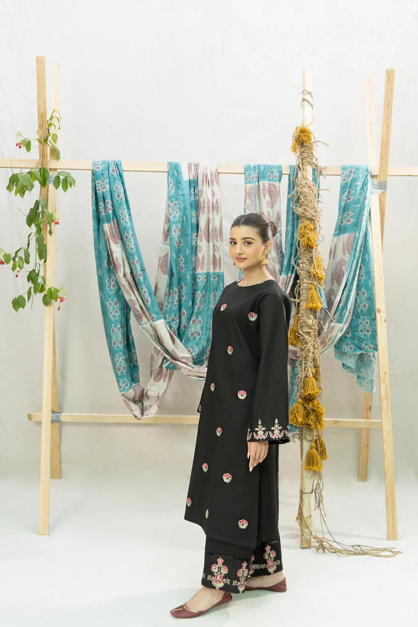 BrandsInn-2PC DHANAK EMBROIDERED SHIRT WITH DHANAK EMBROIDERED TROUSER-BI-4123