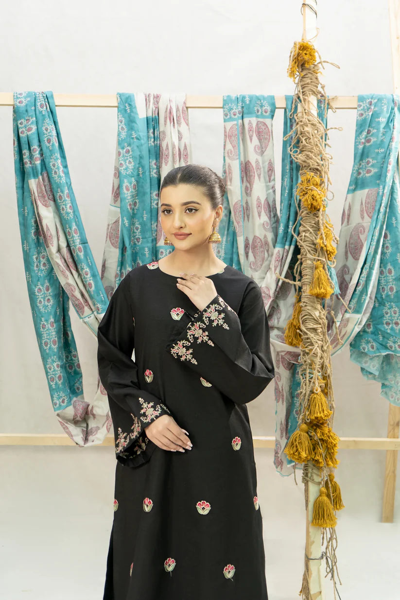 BrandsInn-2PC DHANAK EMBROIDERED SHIRT WITH DHANAK EMBROIDERED TROUSER-BI-4123