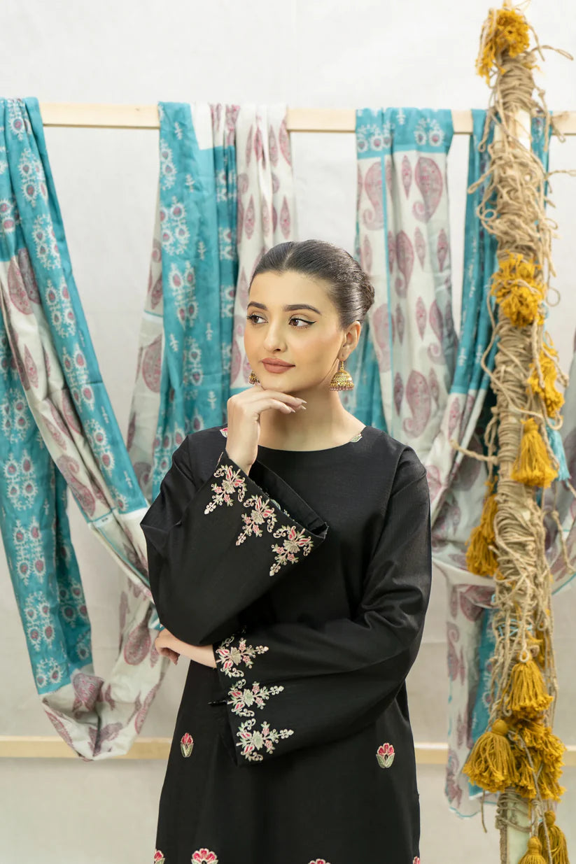 BrandsInn-2PC DHANAK EMBROIDERED SHIRT WITH DHANAK EMBROIDERED TROUSER-BI-4123