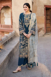 BrandsInn-3PC DHANAK HEAVY EMBROIDERED SHIRT WITH COTTON NET EMBROIDERED DUPATTA AND EMB TROUSER-BI-4238