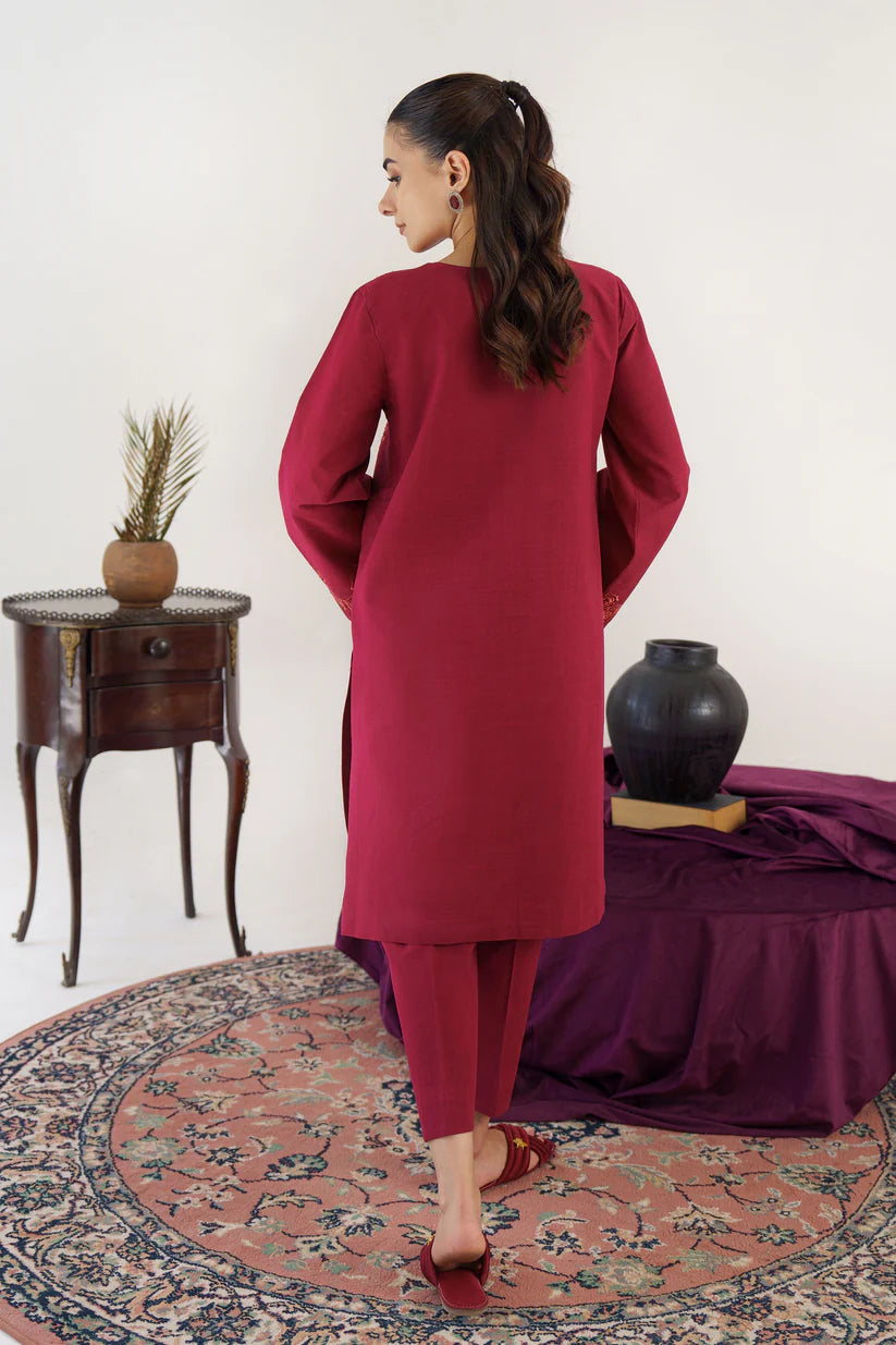BrandsInn- 3PC KHADAR EMBROIDERED SHIRT WITH ORGANZA EMBROIDRED DUPATTA AND TROUSER-BI-4069