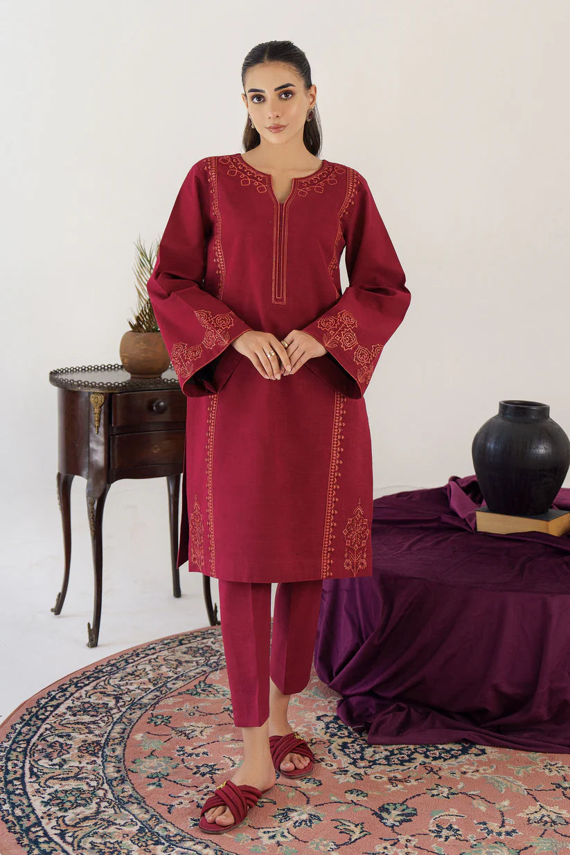 BrandsInn- 3PC KHADAR EMBROIDERED SHIRT WITH ORGANZA EMBROIDRED DUPATTA AND TROUSER-BI-4069