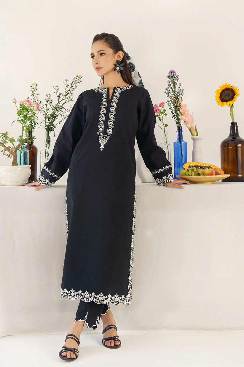 BrandsInn - 3PC DHANAK EMBROIDERED SHIRT WITH WOOL PRINTED SHAWL AND TROUSER-BI-4085