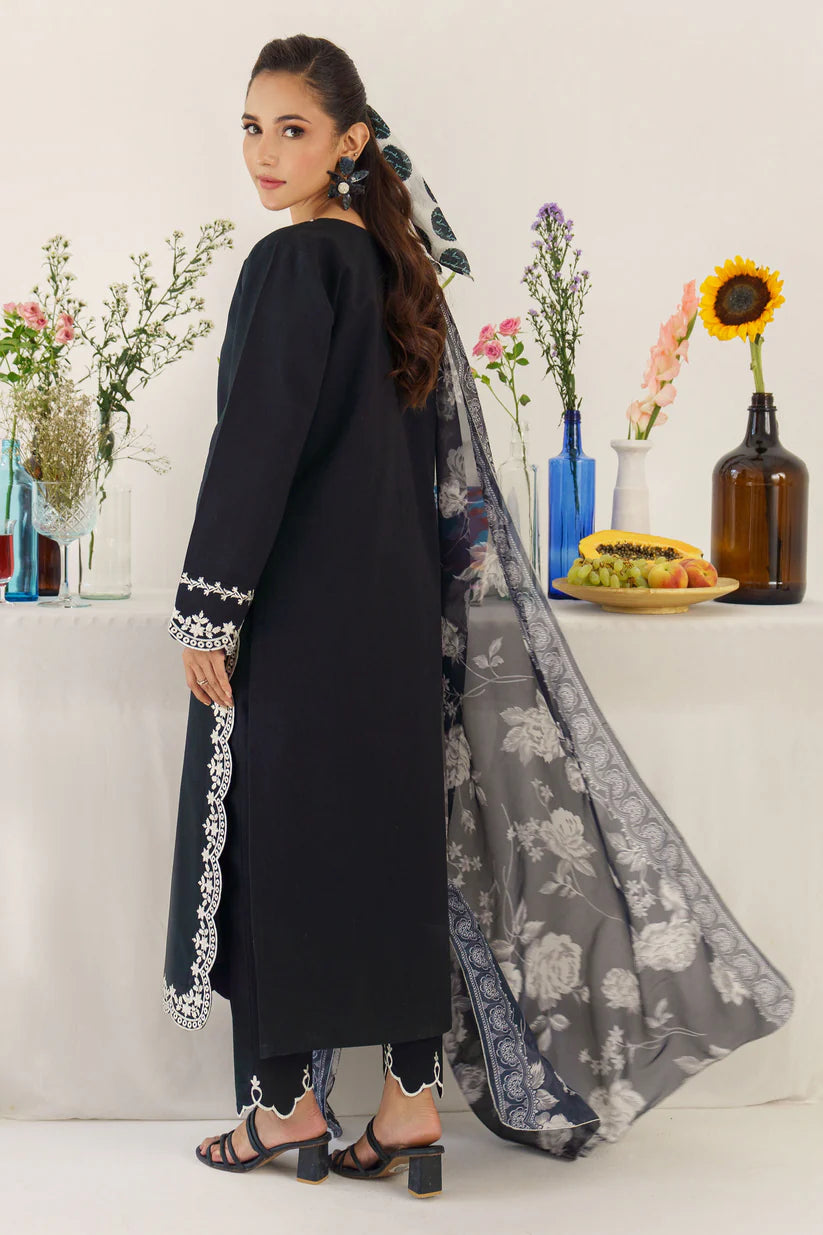 BrandsInn - 3PC DHANAK EMBROIDERED SHIRT WITH WOOL PRINTED SHAWL AND TROUSER-BI-4085