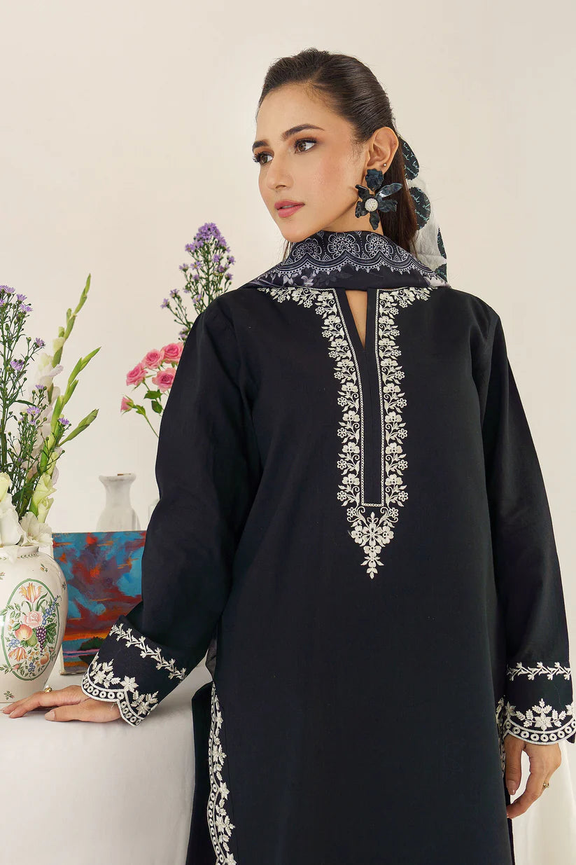 BrandsInn - 3PC DHANAK EMBROIDERED SHIRT WITH WOOL PRINTED SHAWL AND TROUSER-BI-4085