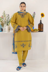 BrandsInn- 3PC KHADAR EMBROIDERED SHIRT WITH COURTRAI PRINT SHAWL AND TROUSER-BI-4149