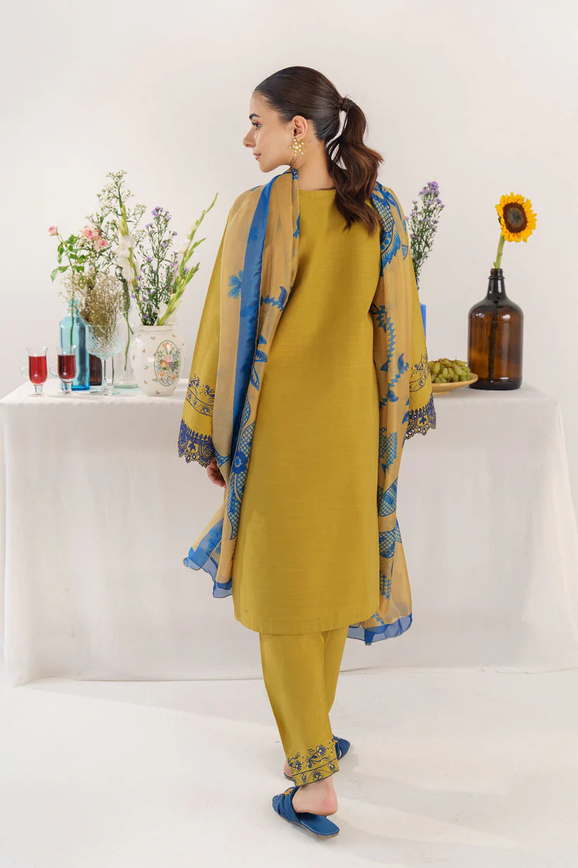 BrandsInn- 3PC KHADAR EMBROIDERED SHIRT WITH COURTRAI PRINT SHAWL AND TROUSER-BI-4149