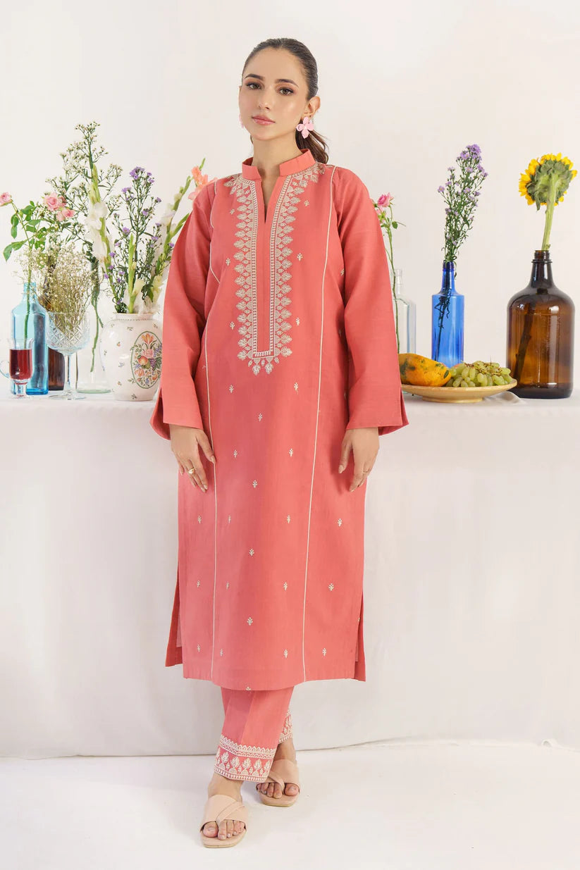 BrandsInn- 3PC KHADDAR EMBROIDERED SHIRT WITH COUTURE PRINT SHAWL AND TROUSER-BI-4080
