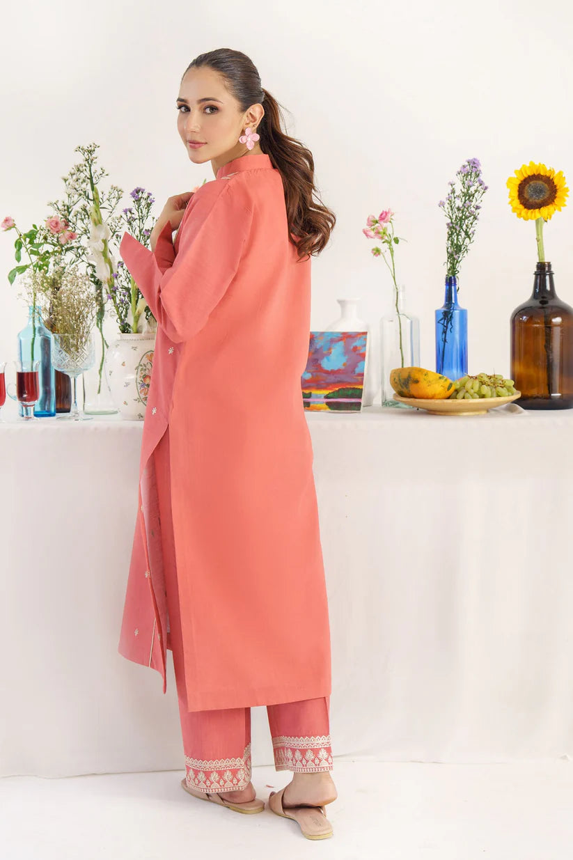 BrandsInn- 3PC KHADDAR EMBROIDERED SHIRT WITH COUTURE PRINT SHAWL AND TROUSER-BI-4080