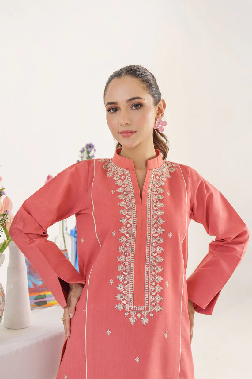 BrandsInn- 3PC KHADDAR EMBROIDERED SHIRT WITH COUTURE PRINT SHAWL AND TROUSER-BI-4080
