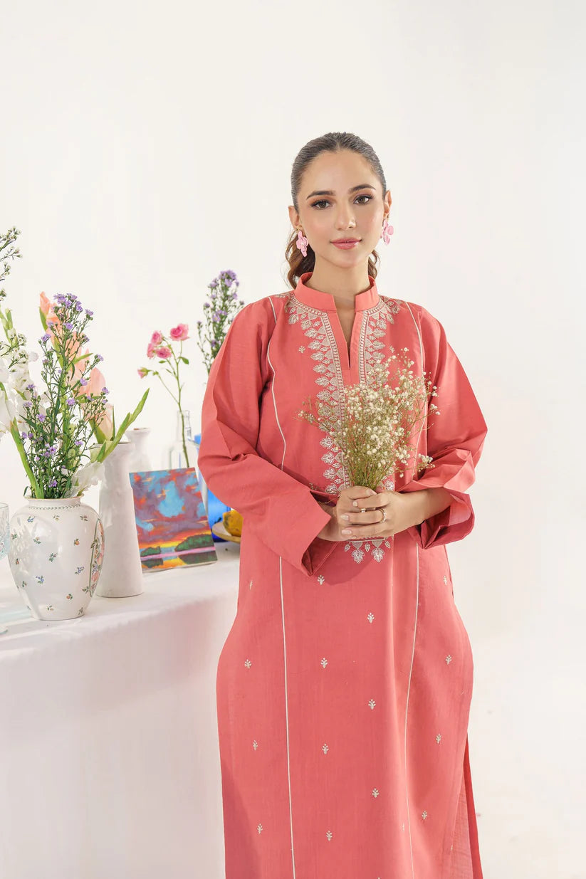 BrandsInn- 3PC KHADDAR EMBROIDERED SHIRT WITH COUTURE PRINT SHAWL AND TROUSER-BI-4080