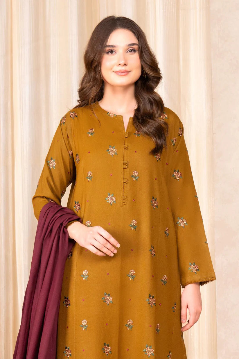 BrandsInn- 3PC DHANAK EMBROIDERED SHIRT DHANAK EMBROIDERED DUPATTA AND TROUSER-BI-4074