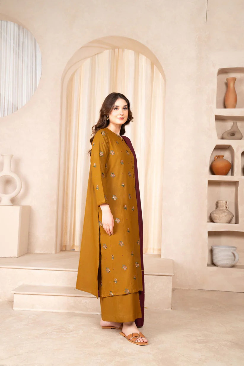 BrandsInn- 3PC DHANAK EMBROIDERED SHIRT DHANAK EMBROIDERED DUPATTA AND TROUSER-BI-4074