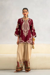 BrandsInn-2PC-RAW SILK EMBROIDERED SHIRT AND SHAMOZ SILK PRINTED TROUSER-BI-15117