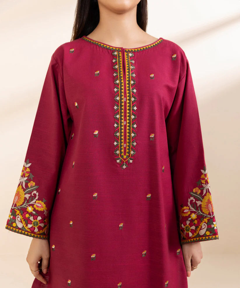 BrandsInn- 3PC KHADAR EMBROIDERED SHIRT WITH WOOL PRINT SHAWL AND TROUSER--BIC-4021