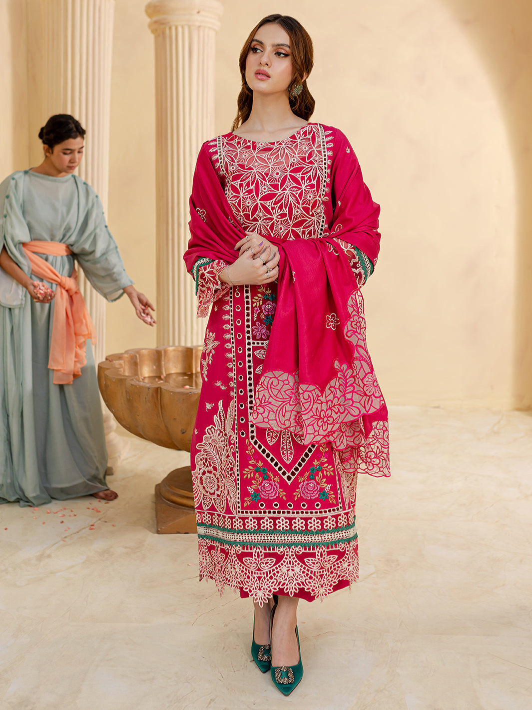 BrandsInn-3PC LAWN LASER EMBROIDERED SHIRT WITH LAWN LASER EMBROIDERED READY TO WEAR DUPATTA-BI-135