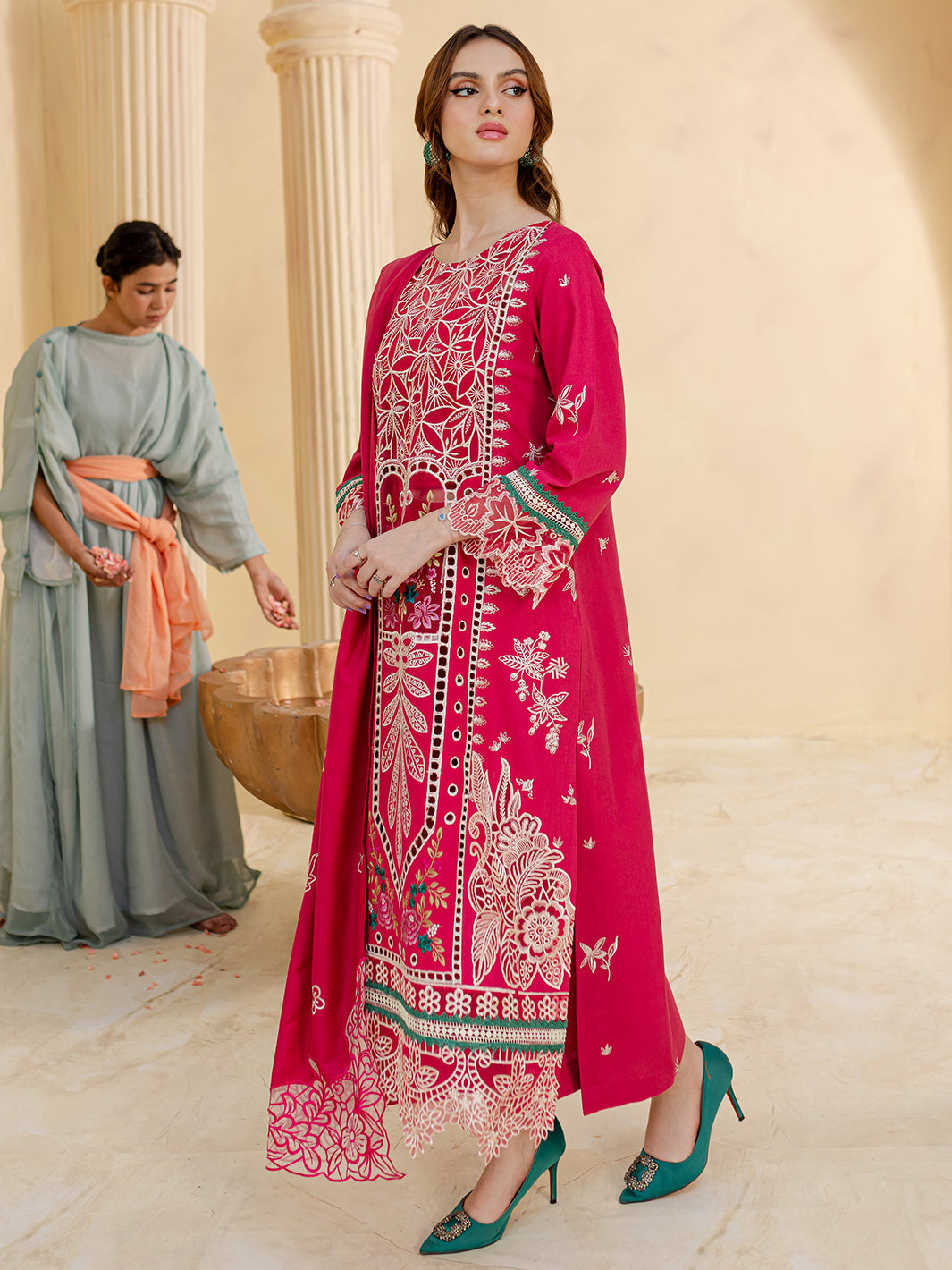 BrandsInn-3PC LAWN LASER EMBROIDERED SHIRT WITH LAWN LASER EMBROIDERED READY TO WEAR DUPATTA-BI-135