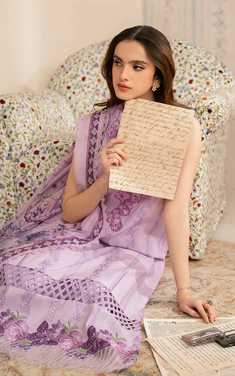 BrandsInn-3PC LAWN EMBROIDERED SHIRT WITH MONARK PRINTED DUPATTA AND TROUSER-BI-349