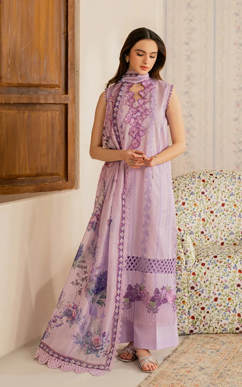 BrandsInn-3PC LAWN EMBROIDERED SHIRT WITH MONARK PRINTED DUPATTA AND TROUSER-BI-349