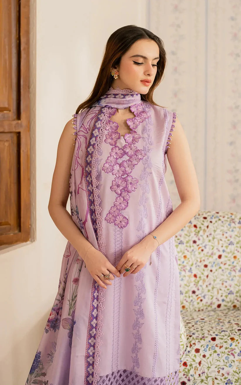 BrandsInn-3PC LAWN EMBROIDERED SHIRT WITH MONARK PRINTED DUPATTA AND TROUSER-BI-349
