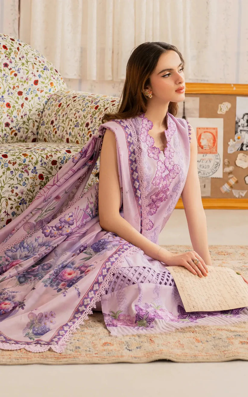 BrandsInn-3PC LAWN EMBROIDERED SHIRT WITH MONARK PRINTED DUPATTA AND TROUSER-BI-349