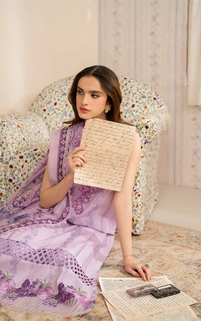 BrandsInn-3PC LAWN EMBROIDERED SHIRT WITH MONARK PRINTED DUPATTA AND TROUSER-BI-349