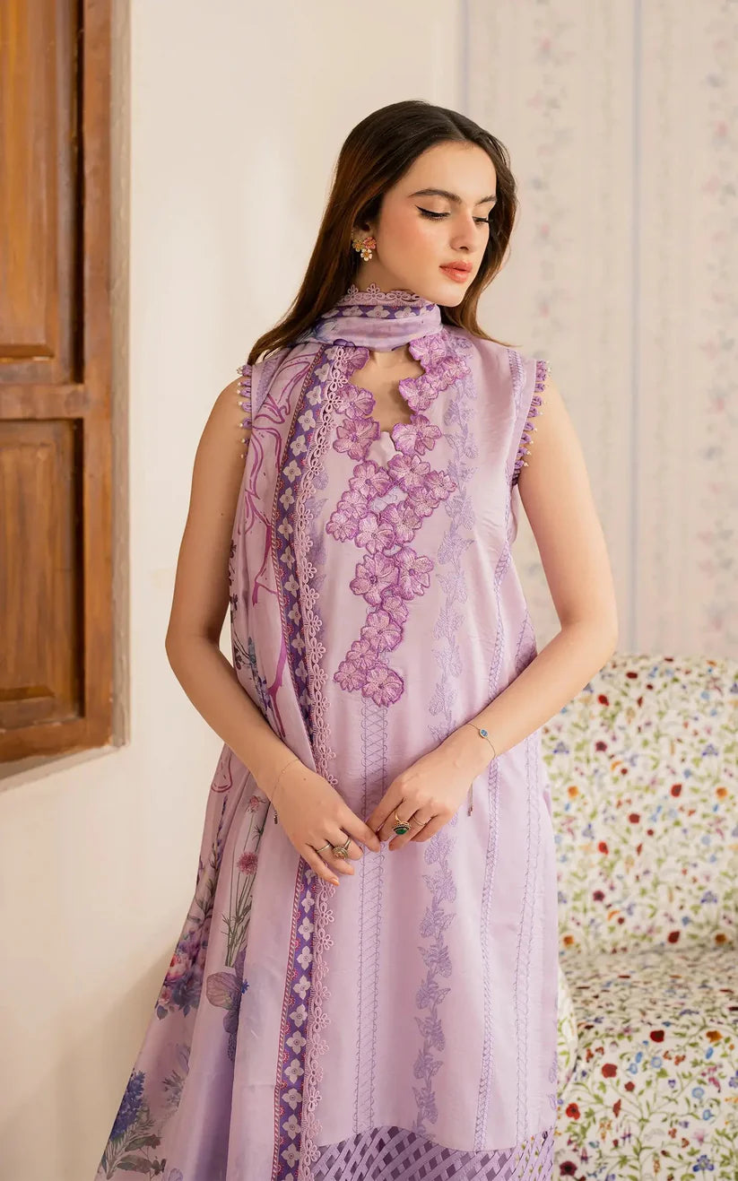 BrandsInn-3PC LAWN EMBROIDERED SHIRT WITH MONARK PRINTED DUPATTA AND TROUSER-BI-349
