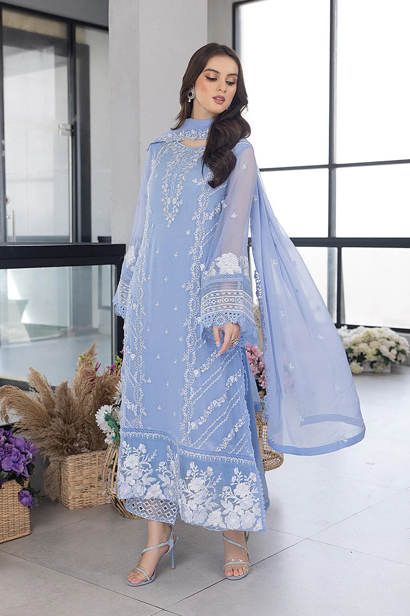 BrandsInn - 3PC ORGANZA EMBROIDERED LAWN SHIRT WITH ORGANZA EMBROIDERED DUPATTA AND TROUSER-BI-205