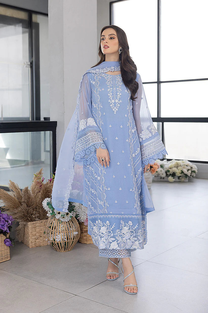 BrandsInn - 3PC ORGANZA EMBROIDERED LAWN SHIRT WITH ORGANZA EMBROIDERED DUPATTA AND TROUSER-BI-205