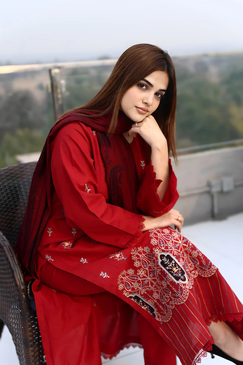 BRANDSINN-3PC KHADDAR CUTWORK EMBROIDERED SHIRT WITH KASHMIRI JACQUARD WOOL SHAWL-BI-4032