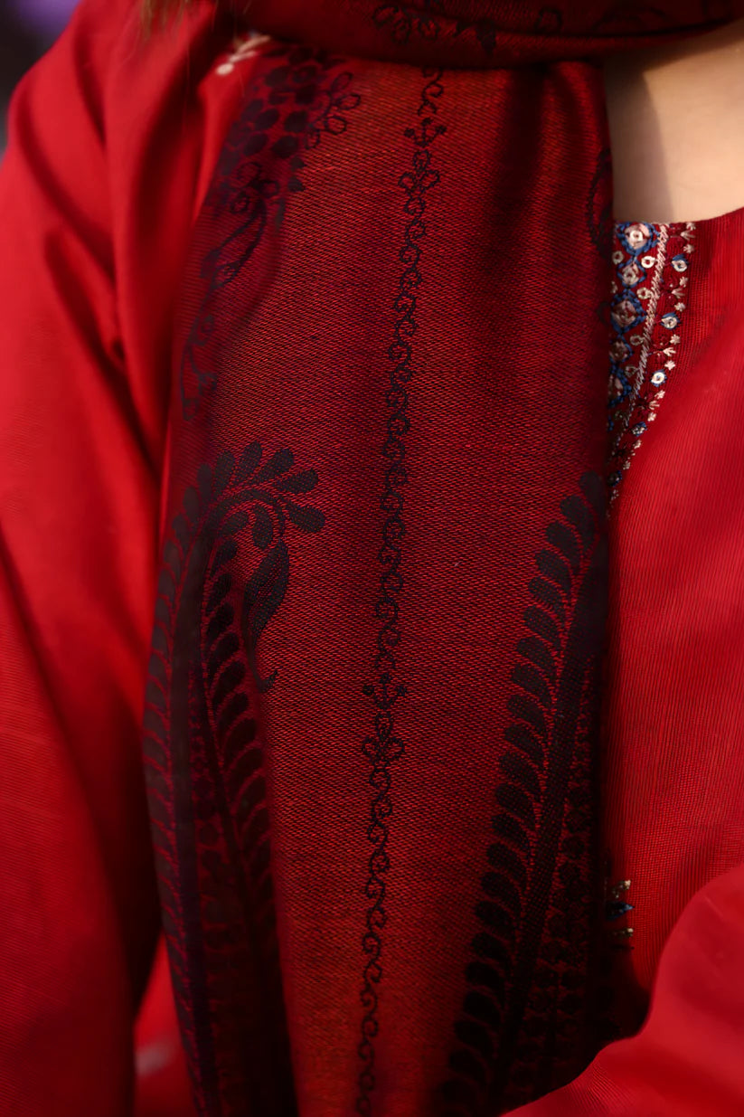 BRANDSINN-3PC KHADDAR CUTWORK EMBROIDERED SHIRT WITH KASHMIRI JACQUARD WOOL SHAWL-BI-4032