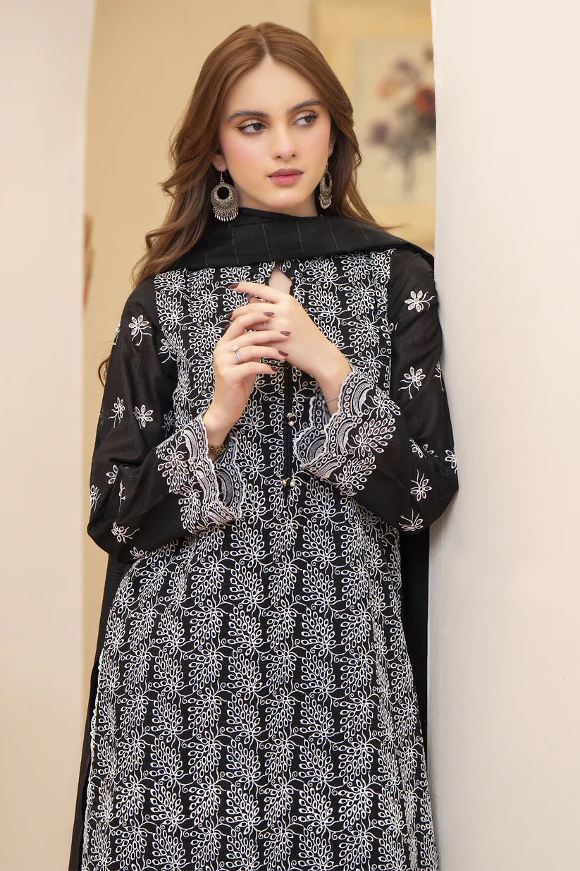 BrandsInn-3PC LAWN CHIKENKARI EMBROIDERED SHIRT WITH LAWN TUBE SLUB DUPATTA-BI-368