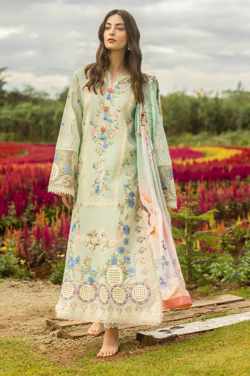 BrandsInn-3PC DHANAK CHIKAN EMBROIDERED SHIRT WITH COURTRAI WOOL PRINTED SHAWL AND TROUSER-BI-4247