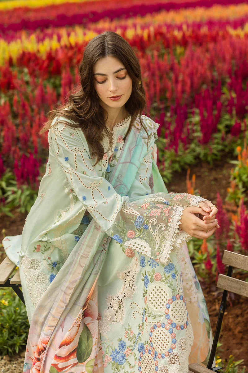 BrandsInn-3PC DHANAK CHIKAN EMBROIDERED SHIRT WITH COURTRAI WOOL PRINTED SHAWL AND TROUSER-BI-4247