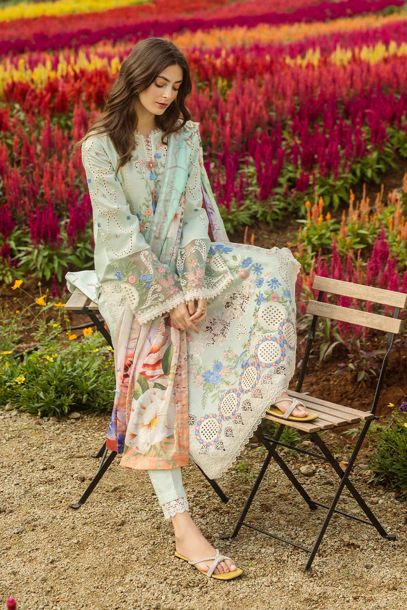 BrandsInn-3PC DHANAK CHIKAN EMBROIDERED SHIRT WITH COURTRAI WOOL PRINTED SHAWL AND TROUSER-BI-4247