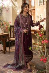 BrandsInn-3PC DHANAK EMBROIDRED SHIRT WITH COURTRAI PRINTED SHAWL AND TROUSER-BI-4252